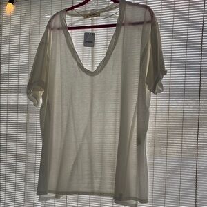 Free People White Deep V-Neck Short Sleeve Tee